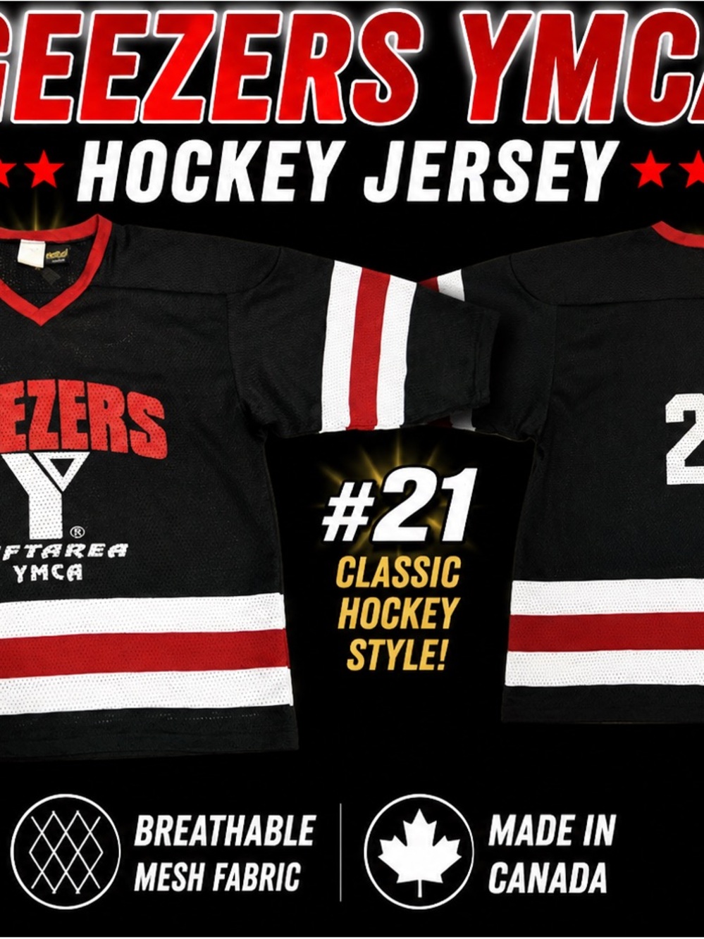 Canada YMC Black Red White Hockey Jersey